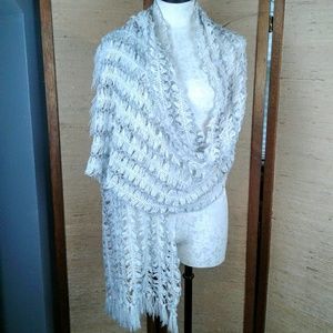 Handmade crocheted scarf wrap white  and  silver